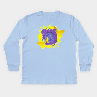 Purple Horse with Yellow Butterflies Kids Long Sleeve T-Shirt